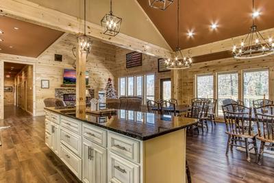 The Lodge at Burg Hill kitchen island and dining area