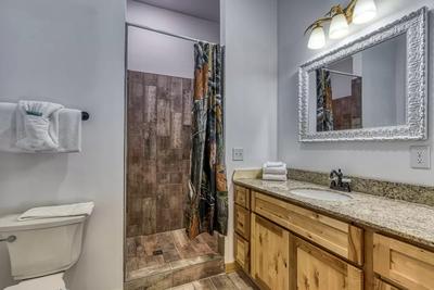 The Lodge at Burg Hill main level master bathroom with walk in shower