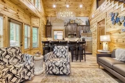 Midnight Bowling living room and fully furnished kitchen