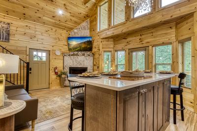 Midnight Bowling kitchen island and living room