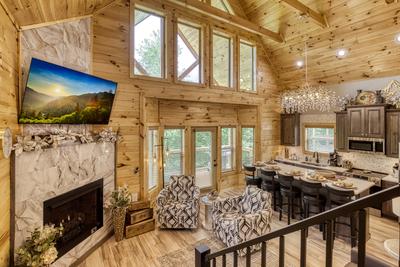 Midnight Bowling living room with vaulted ceilings
