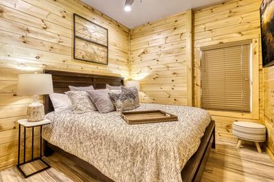 Midnight Bowling lower level bedroom with king size adjustable bed