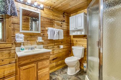 Lazy Man's Way main level bathroom with single vanity
