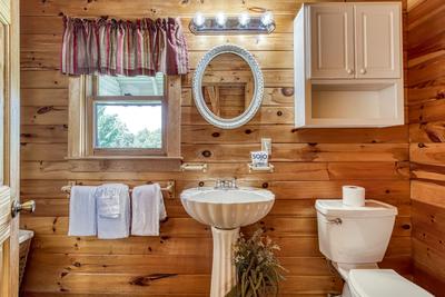 Lazy Man's Way upper level bathroom with single vanity