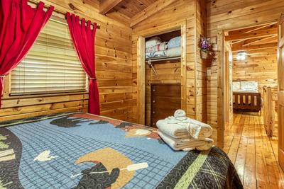 Lazy Man's Way upper level bedroom with king size bed