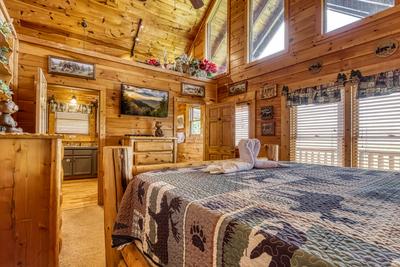 Wet and Wild bedroom with king size bed and 32 inch TV