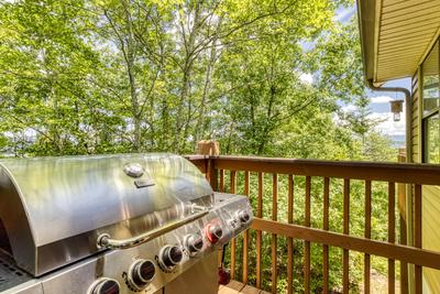 Heavenly Gaze gas grill on back deck