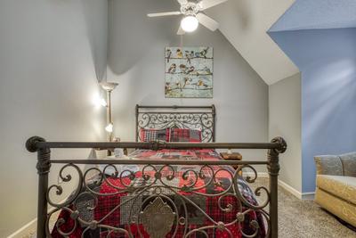 Feathers and Fur upper level bedroom with queen size bed