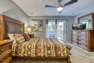 Feathers and Fur lower level bedroom with queen size bed