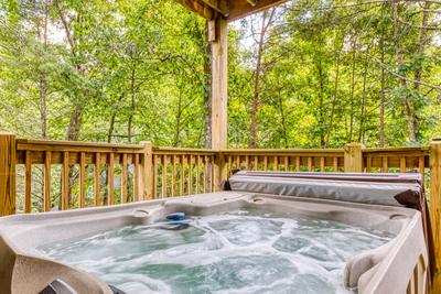 Feathers and Fur hot tub on lower level deck
