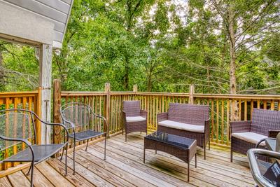Feathers and Fur main level deck with sitting area