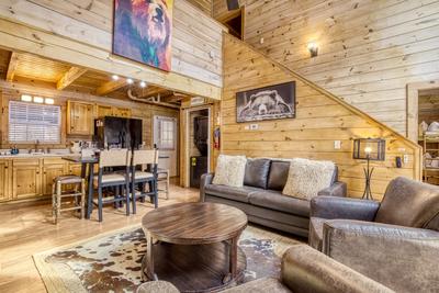 Ole Red living room and fully furnished kitchen