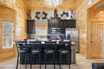 Let The Good Times Roll kitchen island and fully furnished kitchen