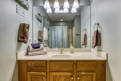 Triple the Mountain View upper level bathroom one with single vanity