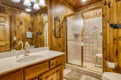 Triple the Mountain View lower level bedroom with walk in shower