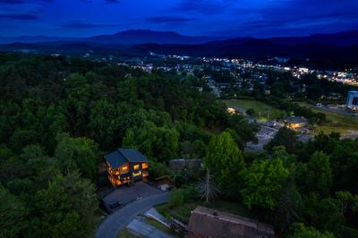 Honey Bear birds eye view of cabin at dusk