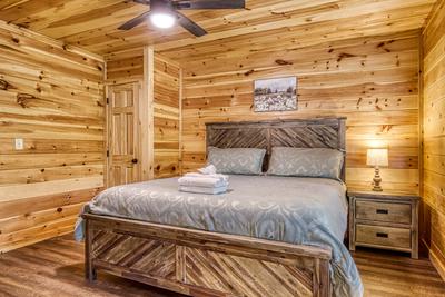 Mountain Memories lower level bedroom with king size bed