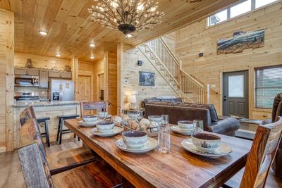 In The Clouds dining room, kitchen, and living room