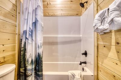 In The Clouds lower level bathroom with tub/shower combo