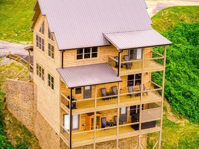 In The Clouds aerial view of the covered back decks