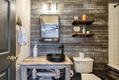 The Playful Bear main level bathroom one with single vanity