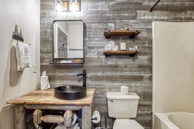 The Playful Bear main level bathroom two with single vanity