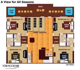 First floor layout plan of A View For All Seasons Cabin near Gatlinburg