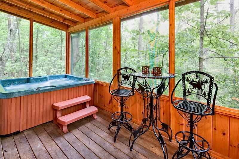 Hot tub with chairs and table