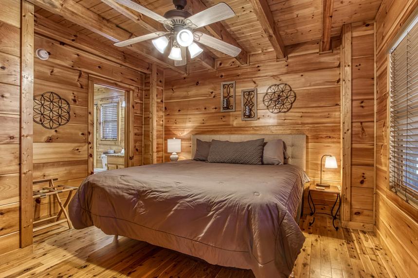 Master bedroom at Morning Glory Cabin