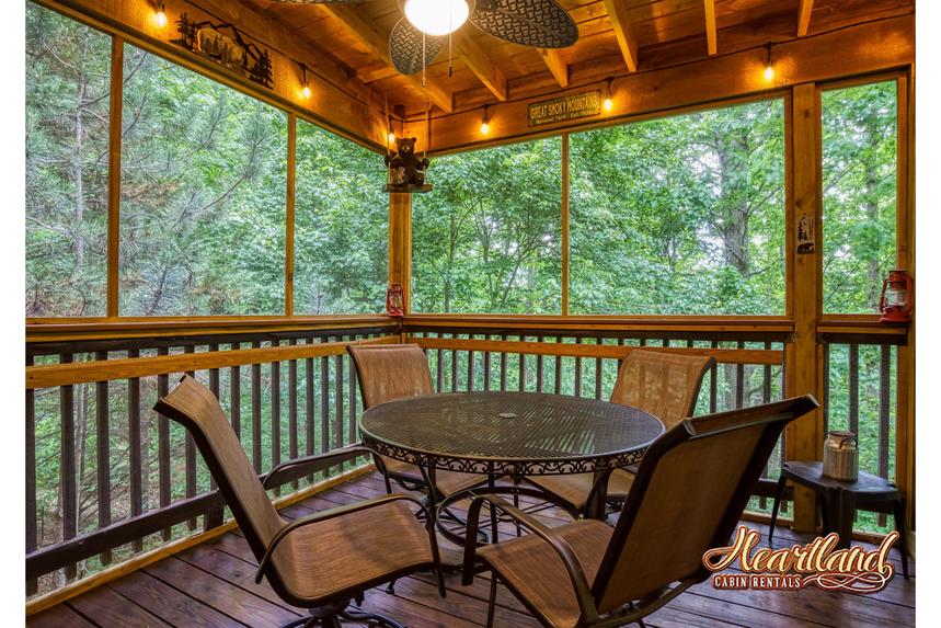 screened outdoor eating area