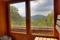 Mountain views from inside the sauna