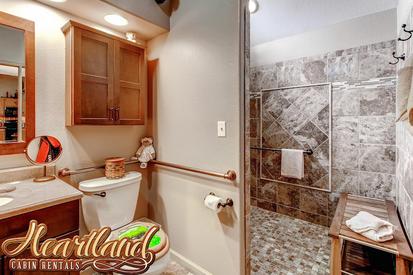 Full bathroom with large shower that is wheelchair friendly - handicap accessible