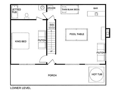 Lower level floor plan - 3 bedroom cabin near Pigeon Forge