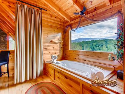 Relaxing jacuzzi tub with views of the Smokey Mountains