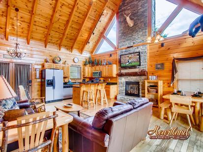 50” HDTV with cable, DVD player in this luxurious 3 bedroom cabin rental in the Smokies