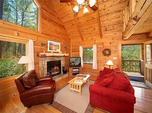 Mountain Meadows cabin fireplace