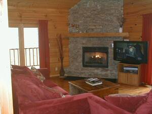 Knotty and Nice cabin fireplace