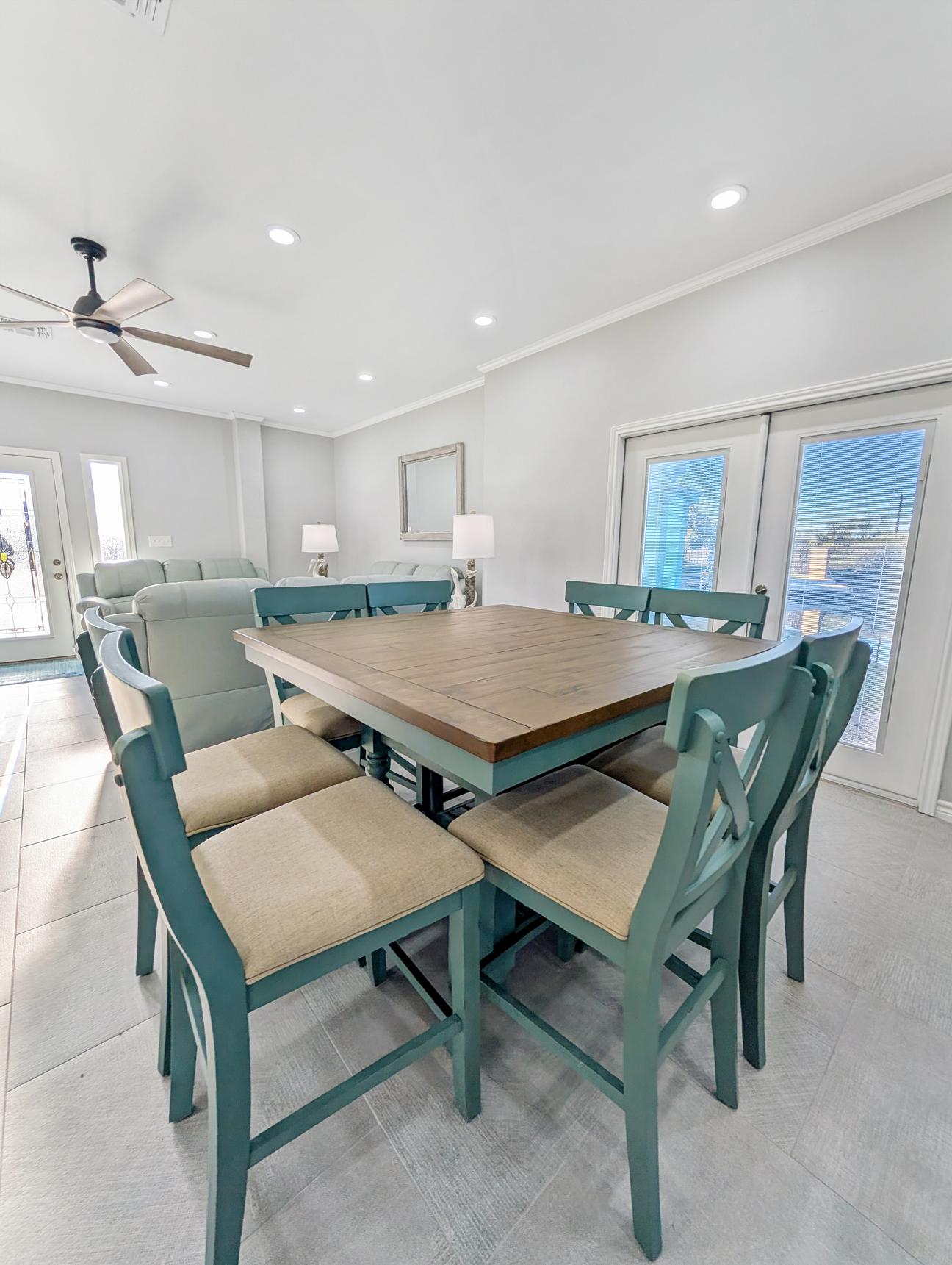 Seating for eight at the table.