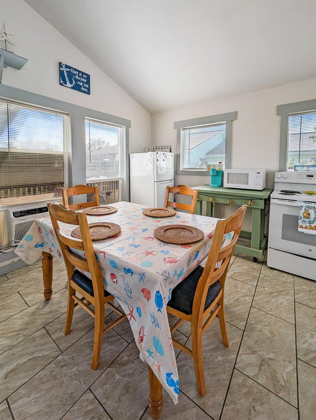 dining table and four chairs