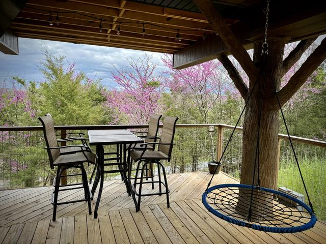 LOWER DECK - SWINGS - ROPE CLIMB - 50" TV - BISTRO LIGHTING - DRINK CHUTE - ESCAPE HATCH - 20-FT SLIDE - SECRET LADDER - OUTDOOR FAN AND MORE...