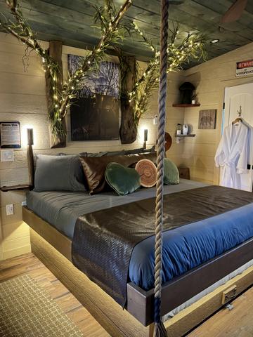 ROPE SUSPENDED KING BED - SECRET ROLL OUT QUEEN - INTERACTIVE FEATURE - LUXURY LINENS PROVIDED