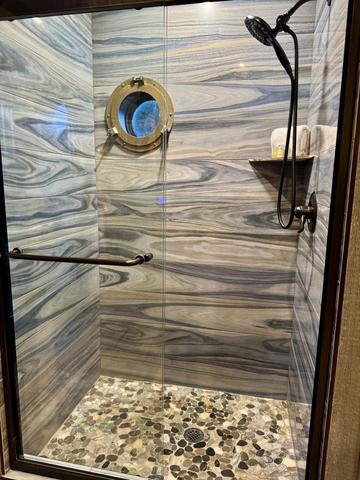 CUSTOM TILE RAIN SHOWER - TILE FLOOR - PORT HOLE WINDOW - LINENS & TOILETRIES PROVIDED