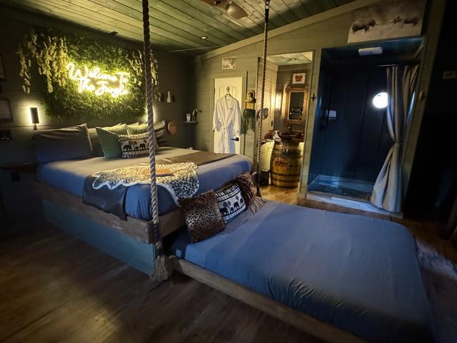 TURN THE WHEEL ON THE WALL AND REVEAL A SECRET ROLL OUT QUEEN BED (1 IN EACH TREEHOUSE)- LUXURY LINENS PROVIDED