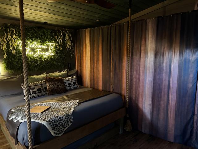 FOR PRIVACY, WE HAVE ADDED A CURTAIN THAT DIVIDES EACH BEDROOM IN EACH TREEHOUSE