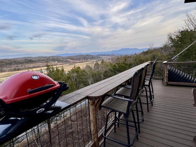 UPPER DECK VIEW - WEBER GAS GRILL - BAR TOP SEATING FOR 4 - SLIDE ACCESS