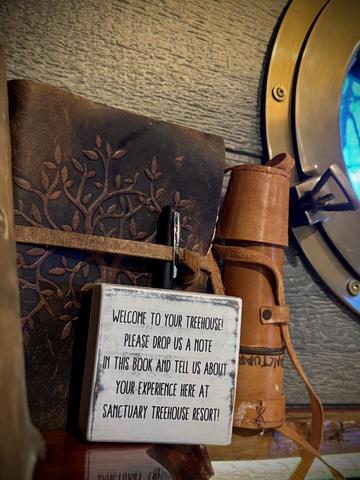 TREEHOUSE GUEST BOOK - LEAVE US A KIND NOTE - TELL US ABOUT YOUR ADVENTURES HERE AT SANCTUARY TREEHOUSE RESORT IN THE SMOKY MOUNTAINS