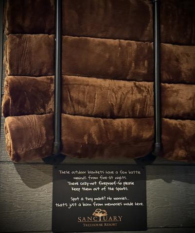 FOR COZY NIGHTS BY THE FIRE AT AIR FORT ONE TREEHOUSE - OUTDOOR BLANKETS PROVIDED