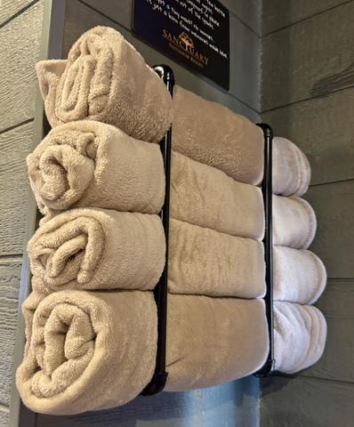 OUTDOOR BLANKETS PROVIDED FOR THOSE COZY NIGHTS BY THE FIRE AT SQUIRRELS GONE WILD TREEHOUSE