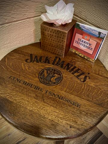 JACK DANIEL'S CUSTOM MADE IN HOUSE WHISKEY BARREL BED SIDE TABLE - AVAILABLE FOR PURCHASE