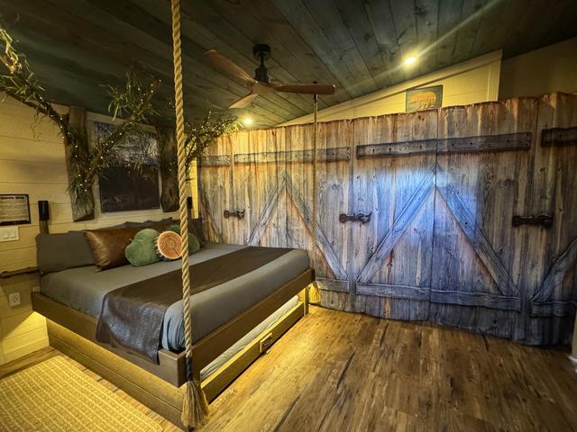 FOR PRIVACY, WE HAVE ADDED A ROOM DIVIDER CURTAIN TO SECTION OFF THE BATHROOM & TOILET CLOSET AREA